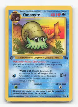 Pokemon TCG - Omanyte 52/62 Moderately Played Common Fossil 1st Edition - Image 1