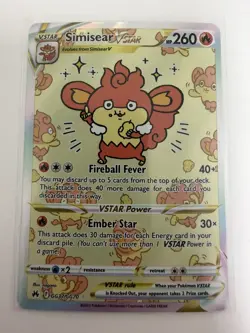 NM Pokemon Crown Zenith Simisear VSTAR Full Art Ultra Rare Holo Card GG37/GG70 - Image 1