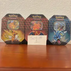 Set of 3 Pokemon Hidden Fates Tins Charizard Gyarados Raichu -Sealed- See photos - Image 2