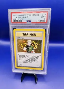Lt Surge 17/132 1st Edition Holo Gym Heroes Pokemon Card WOTC 2000 Graded PSA 9 - Image 2