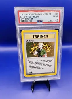 Lt Surge 17/132 1st Edition Holo Gym Heroes Pokemon Card WOTC 2000 Graded PSA 9 - Image 3
