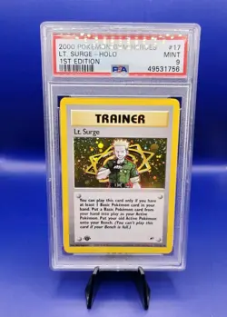 Lt Surge 17/132 1st Edition Holo Gym Heroes Pokemon Card WOTC 2000 Graded PSA 9 - Image 4