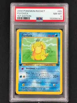 Pokemon 2000 Rocket Psyduck 1st 65/82 PSA 8 - Image 1