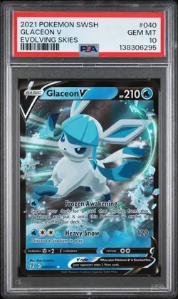 2021 Pokemon Sword & Shield Evolving Skies 40 Glaceon V Full Art PSA 10 Gem Mint - Image 1