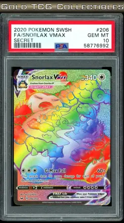 PSA 10 ⭐ Pokemon Snorlax VMAX 206 Sword & Shield Rainbow Full Art Graded Card - Image 1