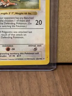 Pokemon Pidgeotto 22/102 Base Set (Shadowless) Rare 1999 Vintage - Image 5