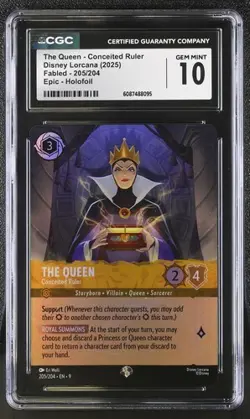 Disney Lorcana Fabled The Queen Conceited Ruler 205/204 Epic Holo Foil CGC 10 - Image 1