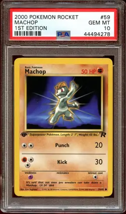 PSA 10 GEM MINT Machop 59/82 Team Rocket 1ST EDITION Pokemon Card - Image 1