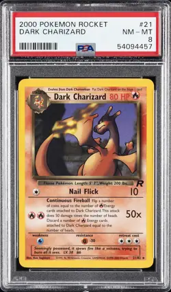 2000 POKEMON ROCKET #21 DARK CHARIZARD PSA 8 - Image 1