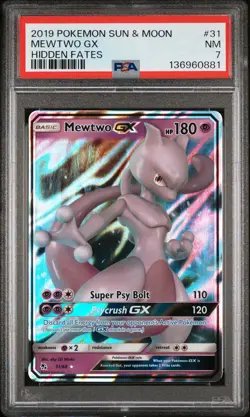 2019 POKEMON SUN & MOON HIDDEN FATES #31 MEWTWO GX PSA 7 - Image 1