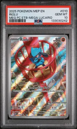 2025 POKEMON MEGA EVOLUTION POKEMON CENTER ETB PROMO #010 RIOLU PSA 10 - Image 1