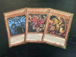 Yu-Gi-Oh 3 EGYPTIAN GOD CARDS - OBELISK + SLIFER + RA - PGLD + Extra Bonus - Image 1