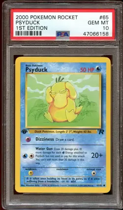 PSA 10 GEM MINT Psyduck 65/82 Team Rocket 1ST EDITION Pokemon Card - Image 1
