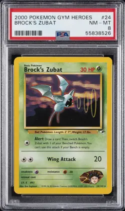 2000 POKEMON GYM HEROES #24 BROCK'S ZUBAT PSA 8 - Image 1