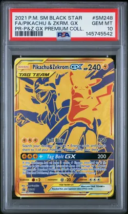2021 POKEMON SM BLACK STAR PROMO #SM248 FULL ART/PIKACHU & ZEKROM GX PSA 10 - Image 1