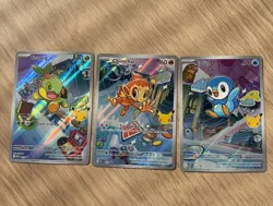 Pokemon First Partner Illustration promos x3 chimchar turtwig piplup - Image 1