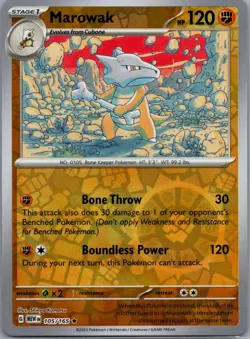 Marowak 105/165 Rare 151 Pokemon Reverse Holo Near Mint - Image 1