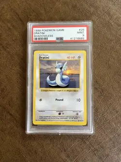 1999 WOTC Pokemon Game Base Set Shadowless #26 Dratini PSA 9 MINT - Image 1