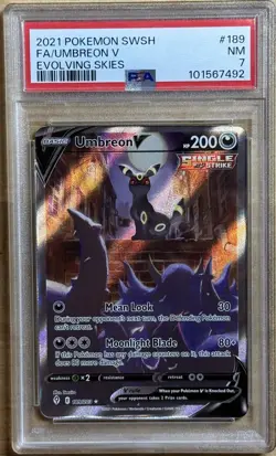 2021 POKEMON SWORD & SHIELD EVOLVING SKIES #189 FULL ART/UMBREON V PSA 7 NM - Image 1