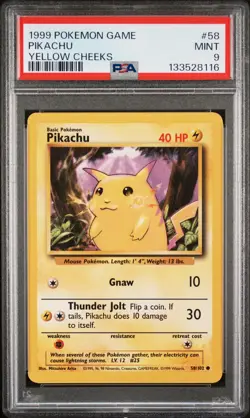 PSA 9 Pikachu 58/102 Base Set Non Holo Pokemon Card 1999 WOTC - Mint - Image 1