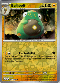Pokemon TCG Bellibolt Sv03: Obsidian Flames 077/197 Reverse Holo Uncommon - Image 1