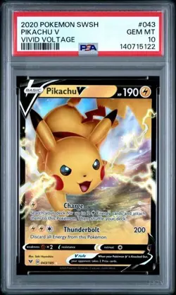 PSA 10 Pokemon Pikachu V Swsh04 Vivid Voltage Ultra Rare Holo 043/185 HP190 - Image 1