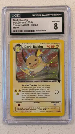 Dark Raichu Holo 83/82 Team Rocket Secret Rare Pokemon Card - CGC 8 - Image 1