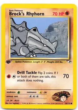 Brock's Rhyhorn 70/132 1st Edition Gym Heroes LP - Image 1