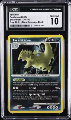 2008 POKEMON DIAMOND & PEARL STORMFRONT #30 TYRANITAR-HOLO CGC 10 GEM MINT - Image 1