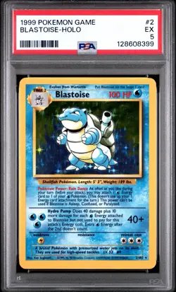 PSA 5 Blastoise #2/102 Base Set Holo 1999 Pokemon Card Game Vintage 100058 - Image 1