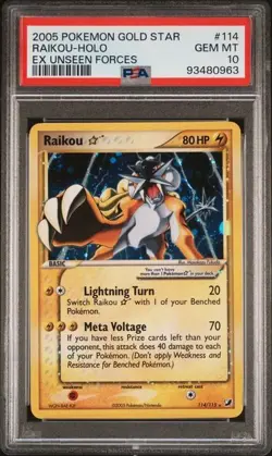 2005 Pokemon Gold Star EX Raikou Unseen Forces #114 - PSA 10 - (9 CERT) - Image 1