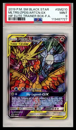 2019 Pokemon Moltres Zapdos Articuno GX Hidden Fates ETB Black Promo SM210 PSA 9 - Image 1
