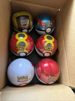 6 x Pokemon TCG Pokeball Tins - 18 Booster Packs Factory Sealed Costco Confirmed - Image 1