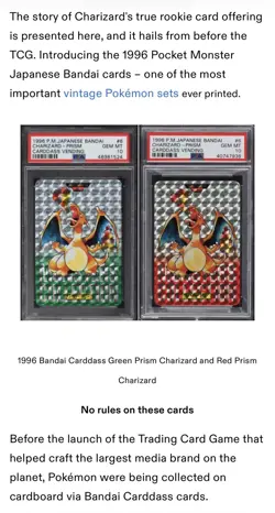 1996 POKEMON BANDAI CARDDASS CHARIZARD #6 RED PRISM HOLO CGC 7 - Image 4