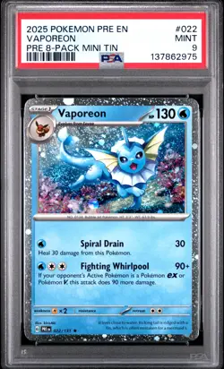 Vaporeon PSA 9 022/131 Prismatic Evolutions (Cosmos Holo) Mini Tin Pokemon Card - Image 1