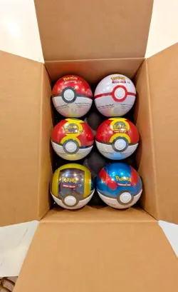 6 x Pokemon TCG Pokeball Tins - 18 Booster Packs Factory Sealed Costco - Image 1
