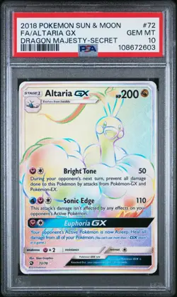 2018 Pokemon Sun & Moon Dragon Majesty Altaria GX 72/70 Secret Rare PSA 10 - Image 1