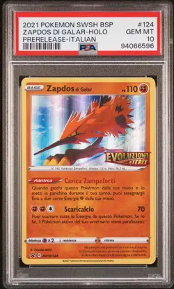2021 Pokemon Galarian Zapdos SWSH124 Prerelease Italian Black Star Promo PSA 10 - Image 1