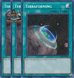 Yugioh! 3x Terraforming RA04-EN084 Secret Rare 1st Ed NM - Image 1