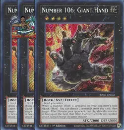 Yugioh! 3x Number 106: Giant Hand RA04-EN066 Secret Rare 1st Ed NM - Image 1