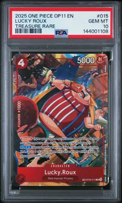 2025 ONE PIECE OP11-A FIST OF DIVINE SPEED TREASURE RARE #015 LUCKY ROUX PSA 10 - Image 1