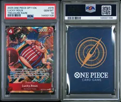 2025 ONE PIECE OP11-A FIST OF DIVINE SPEED TREASURE RARE #015 LUCKY ROUX PSA 10 - Image 3