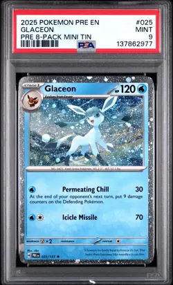 Glaceon PSA 9 025/131 Prismatic Evolutions (Cosmos Holo) Mini Tin Pokemon Card - Image 1