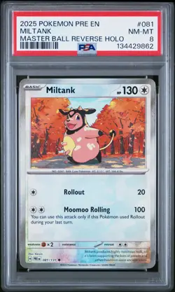 Miltank PSA 8 081/108 Master Ball Reverse Holo Pokemon Card - Image 1