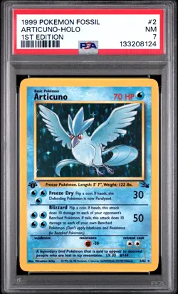 Articuno Holo PSA 7 Fossil 2/62 1st Edition Pokemon Card - Image 1