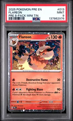 Flareon PSA 9 013/131 Prismatic Evolutions (Cosmos Holo) Mini Tin Pokemon Card - Image 1