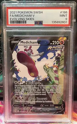 Medicham V 186/203 Alt Art Full Art Holo Evolving Skies Pokemon TCG PSA 9 Mint - Image 1