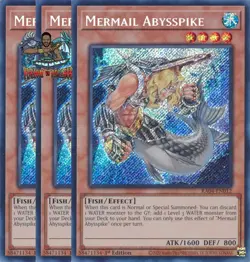 Yugioh! 3x Mermail Abysspike RA04-EN012 Secret Rare 1st Ed NM - Image 1