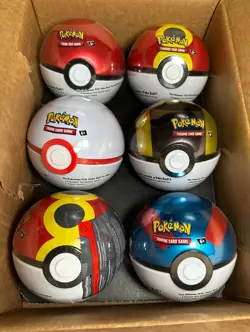 Pokemon TCG Pokeball Tin Lot of Six (6) - 18 Booster Packs Factory Sealed (G25) - Image 1