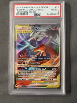 Pokemon Reshiram & Charizard GX 20/214 Unbroken Bonds 2019 PSA 8 - Image 1